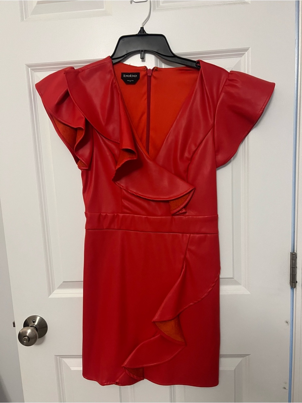bebe Red Ruffle Faux-Leather Wrap Mini - Picture 3 of 6